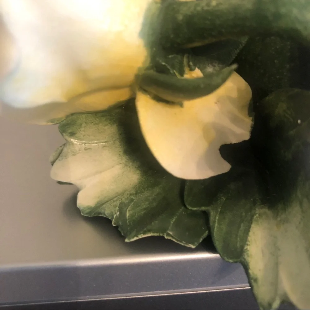 Vintage Capodimonte Yellow Rose Floral Accent with Green Leaves Candleholder